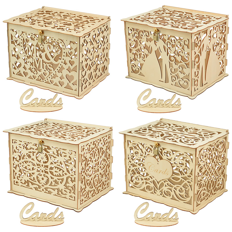 Card Index Box - 30X24X21cm DIY งานแต่งงานของขวัญกล่องไม้กล่องเงินล็อคตกแต่งงานแต่งงานที่สวยงาม Birthday Party Supplies