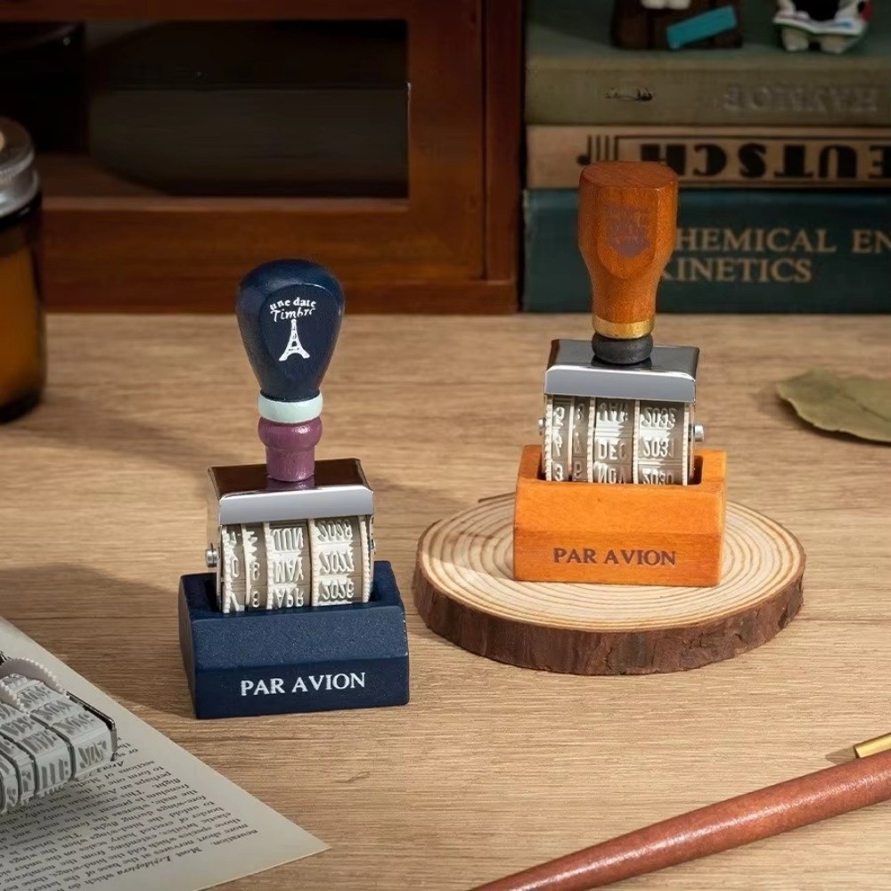 Rubber Date Stamp - ตราประทับวันที่แบบลูกกลิ้งไม้ย้อนยุค ด้ามจับไม้ ปรับวันที่ได้ ตราประทับทำมือ DIY 2