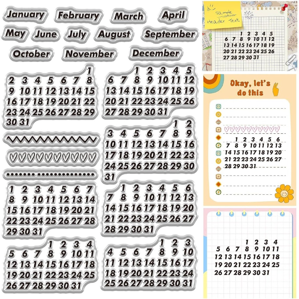 Rubber Date Stamp - แสตมป์วันที่แบบใส วินเทจ ยางซิลิโคน ใช้ซ้ำได้ สำหรับปั๊มลายวันที่บนพื้นหลัง ซีลซิลิโคนใส