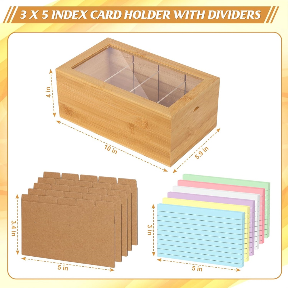 ABUA Bamboo Index Card Organiz - Card Index Box บทวิจารณ์และราคา