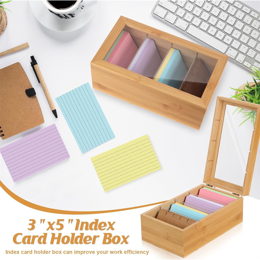 ABUA Bamboo Index Card Organiz - Card Index Box บทวิจารณ์และราคา